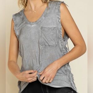Dusty Gray Sleeveless Ruffle Top
